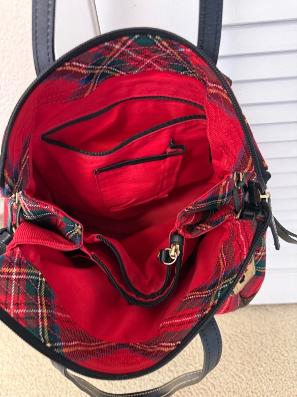 Dooney & Bourke Red Plaid Tartan Tote Shoulder Bag Leather Trim Satchel - Picture 7 of 7